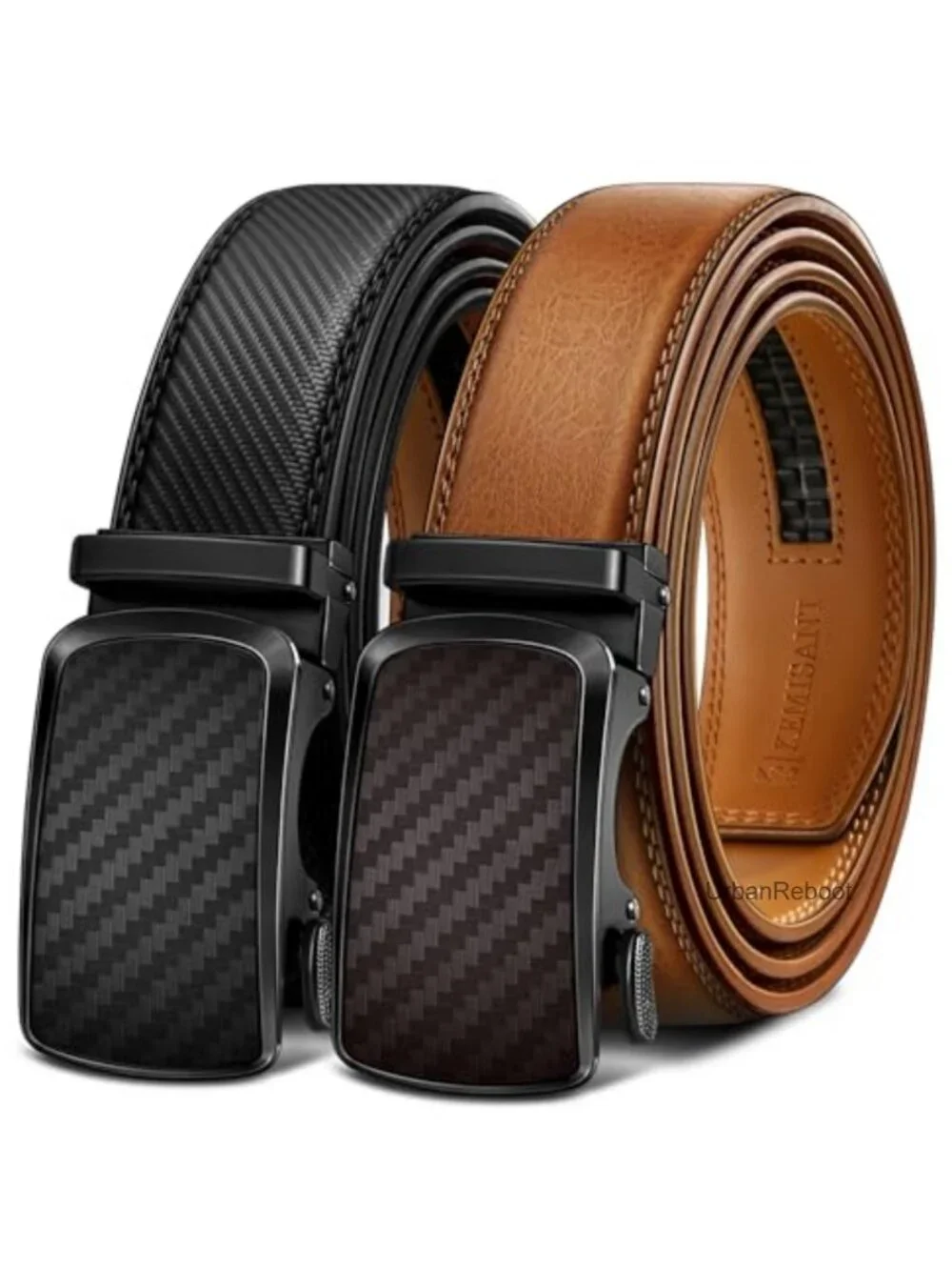 RATCHET BELT Men's Premium PU Leather Trimmable Adjustable Quick Release 1 3/8